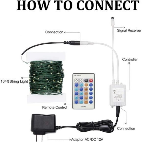 500LED 164FT Christmas Tree String Lights Green Wire Dimmable w/ Remote Control - Picture 7 of 8